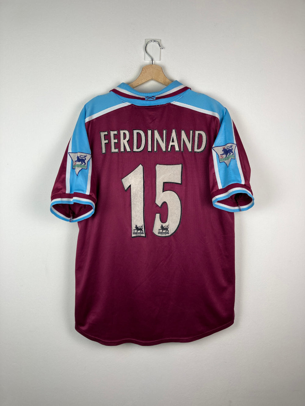 Original West Ham United FC *Match-issued* Home Jersey 1999-2001 #15 Ferdinand- XL