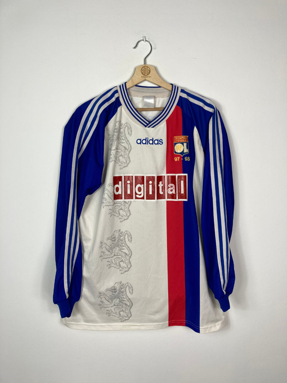 Original Olympique Lyon *Match-issue Uefa Cup*  Home Jersey 1997-1998 #17 Carteron - XL