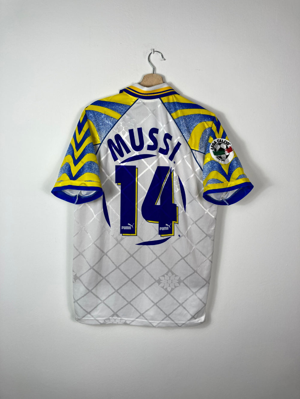 Original Parma Calcio 1913 *Matchworn vs Fiorentina* Away Jersey 1996-1997 #14 Mussi - XL