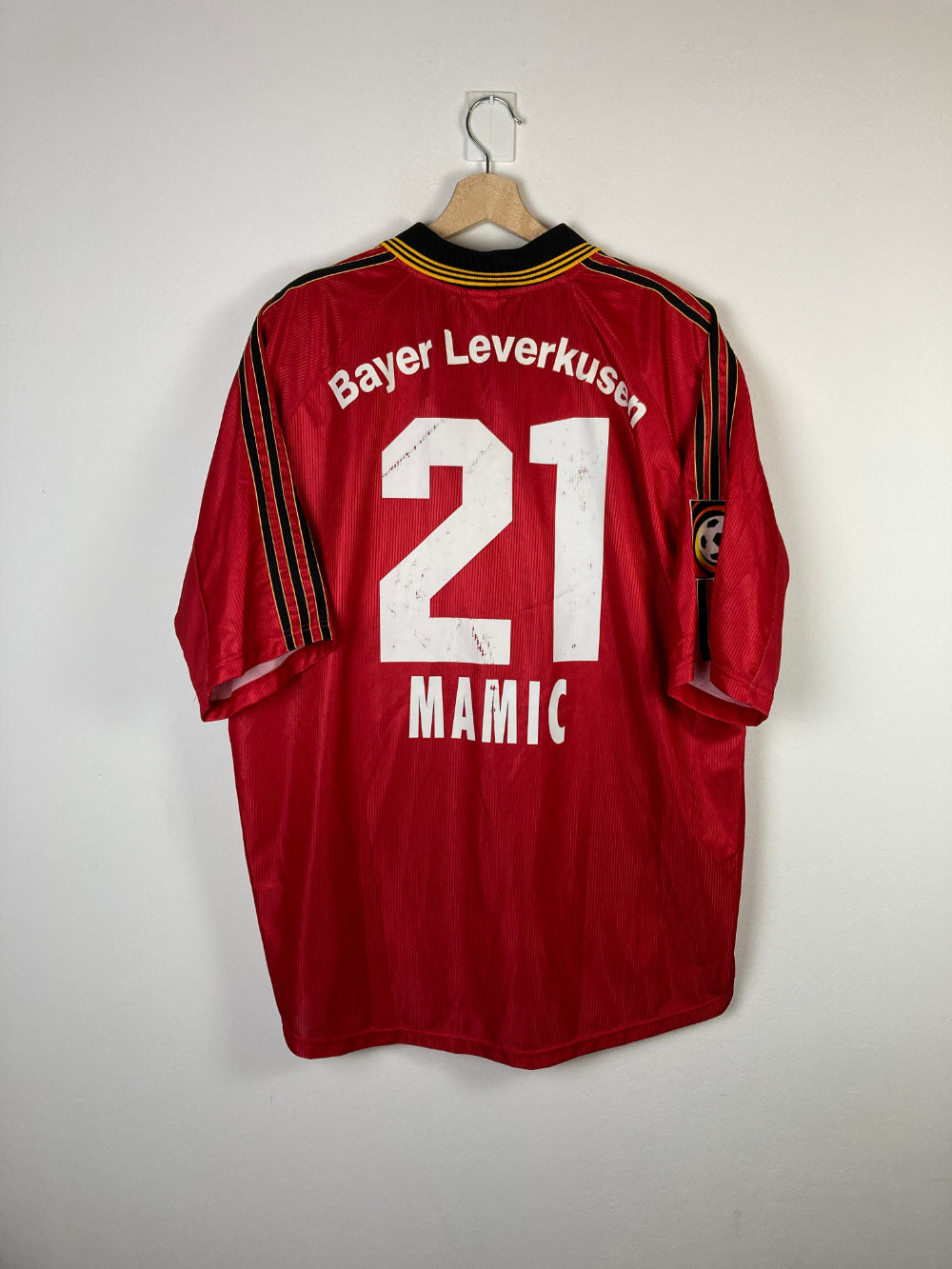 Original Bayern Leverkussen *Matchworn* Home Jersey 1998-2000 #21 of Mamic (vs AC Milan) - XL